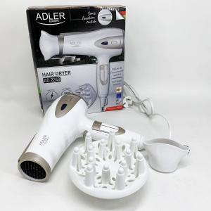 Електричний фен для волосся Adler AD-2248 White 2400Вт для укладання та сушіння з насадками з іонізацією