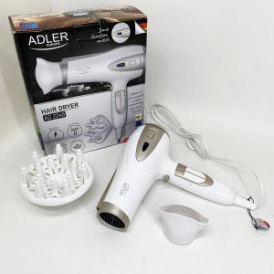 Електричний фен для волосся Adler AD-2248 White 2400Вт для укладання та сушіння з насадками з іонізацією