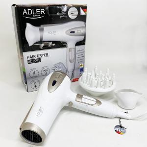 Електричний фен для волосся Adler AD-2248 White 2400Вт для укладання та сушіння з насадками з іонізацією