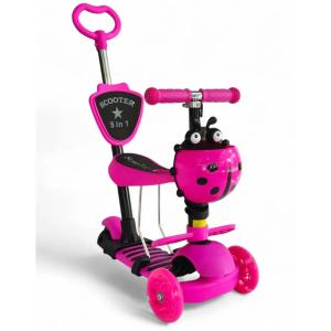 Самокат триколісний з сидінням та батьківською ручкою Сонечко 5 в 1 Pink