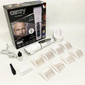 Машинка для стрижки волосся Camry CR 2841 White акумуляторна з LCD дисплеєм титан та кераміка 9 насадок