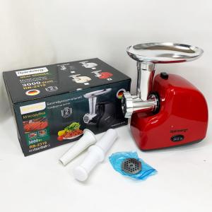 М'ясорубка електрична Rainberg RB-2319 із системою реверсу насадка куббе 3000Вт Red
