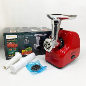 М'ясорубка електрична Rainberg RB-2319 із системою реверсу насадка куббе 3000Вт Red