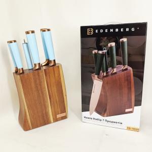 Набір кухонних ножів Edenberg EB-11029 із дерев'яною підставкою 7 предметів Blue