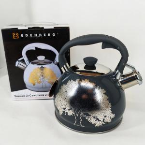 Чайник із свистком Edenberg EB-1956 2л чайник із нержавіючої сталі для всіх видів плит Black Silver