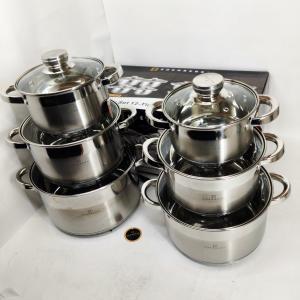 Набір каструль із сталі Edenberg EB-4036 12шт 2.1л–7.5л, 5-шарове капсульне дно, клепані ручки, індукція