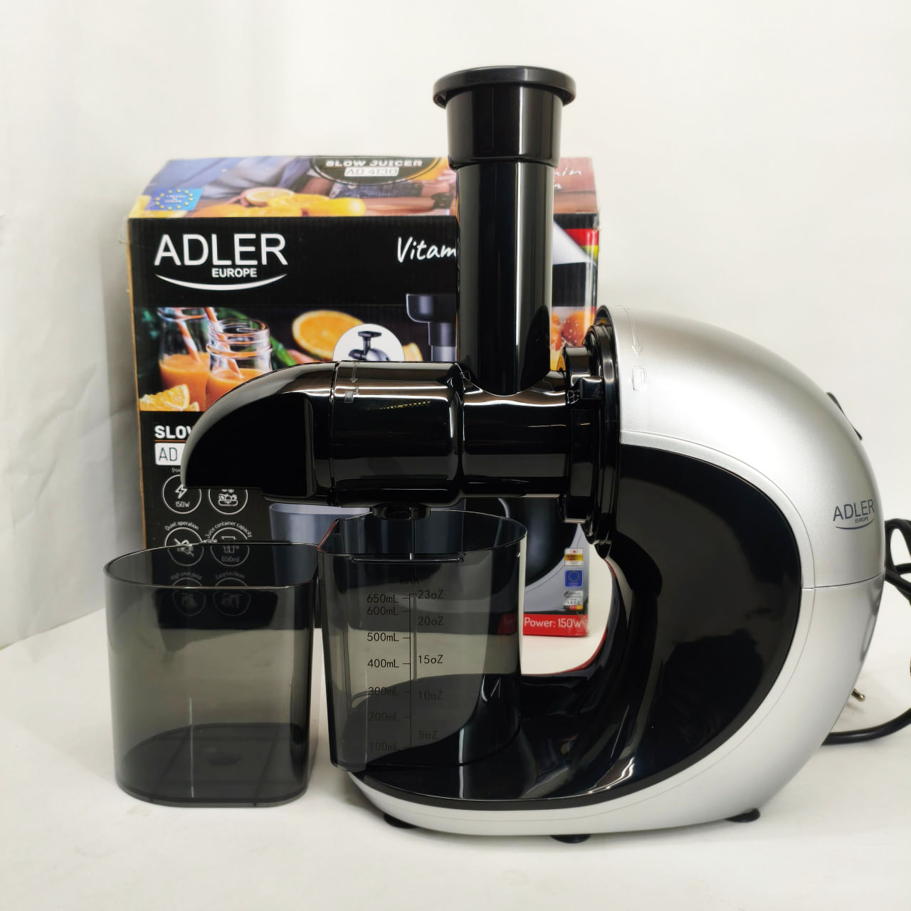 Соковитискач шнековий для цитрусових фруктів та овочів Adler AD 4130 домашній електричний на 150Вт