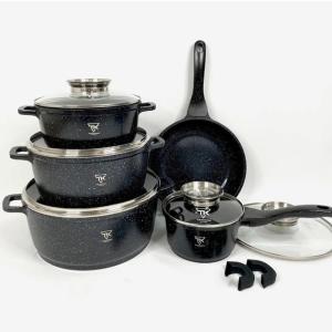 Набір кухонного посуду Top Kitchen TK00020 з мармуровим антипригарним покриттям 16 предметів Black