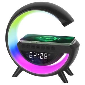 Настільна смарт лампа-нічник G-Smart BT-3401 з бездротовою зарядкою, колонкою та годинником Black