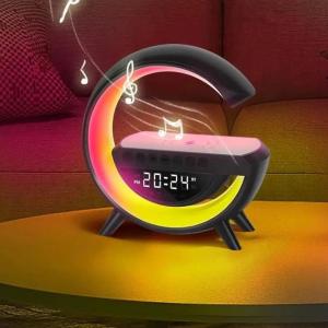 Настільна смарт лампа-нічник G-Smart BT-3401 з бездротовою зарядкою, колонкою та годинником Black
