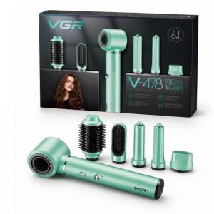 Фен-стайлер VGR V-478 6в1 5 насадок 3 швидкості 2 режими температури 1400Вт GREEN