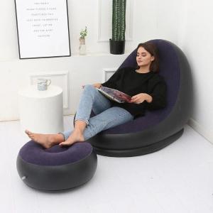 Надувное кресло с пуфом для отдыха AIR SOFA велюровое Purple