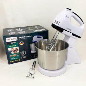 Стаціонарний електричний міксер із чашею Rainberg RB-1006 500W з насадками для замішування тіста Black