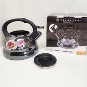 Емальований чайник Edenberg EB-12610 зі свистком та антипригарним покриттям 3л Flowers