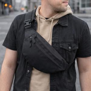 Чоловіча/жіноча бананка з Cordura 1000D, чорна, 3 відділення, водовідштовхувальна