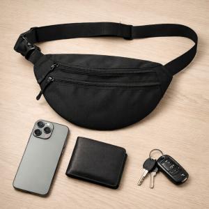 Чоловіча/жіноча бананка з Cordura 1000D, чорна, 3 відділення, водовідштовхувальна