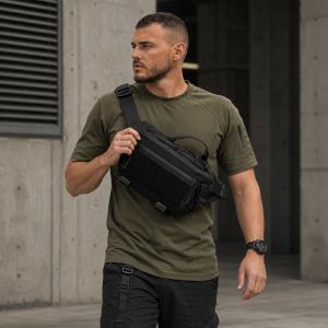 Тактична сумка-бананка через плече чорна з Cordura 1000D, поясна чоловіча сумка з VELCRO та карабіном