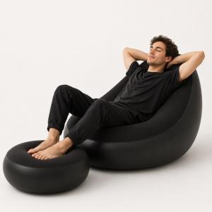 Надувное кресло с пуфом для отдыха AIR SOFA велюровое Black