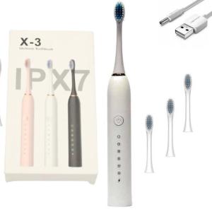 Ультразвукова зубна щітка на акумуляторі з 3 насадками та USB зарядкою White