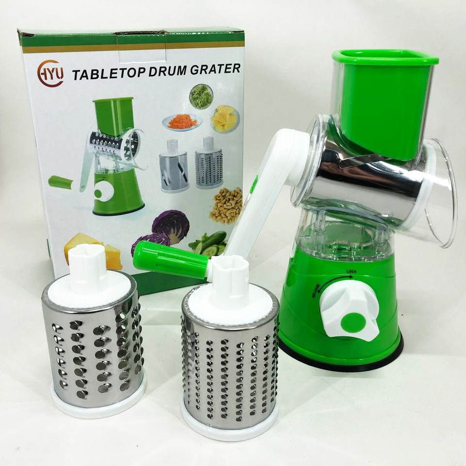 Овочерізка мультислайсер Tabletop Drum Grater Kitchen Master Терка для овочів та фруктів 3 насадки Green