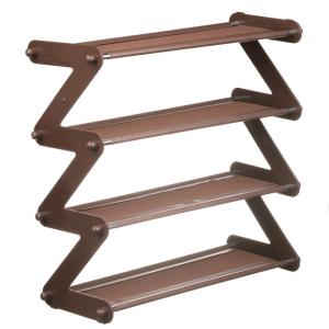 Полиця для взуття органайзер компактний стійка складана Shoe Rack YH 8802 4 полиці. Колір: коричневий