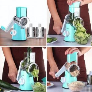 Овочерізка мультислайсер Tabletop Drum Grater Kitchen Master Терка для овочів та фруктів 3 насадки Blue