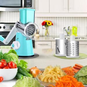 Овочерізка мультислайсер Tabletop Drum Grater Kitchen Master Терка для овочів та фруктів 3 насадки Blue