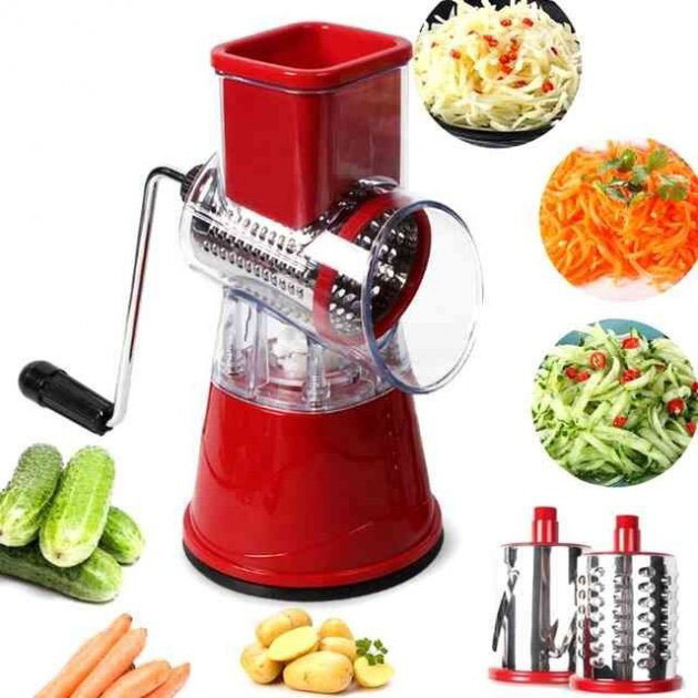 Овочерізка мультислайсер Tabletop Drum Grater Kitchen Master Терка для овочів та фруктів 3 насадки Red
