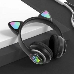 Бездротові навушники з котячими вушками та RGB підсвічуванням Cat VZV 23M. Колір: чорний