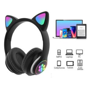 Бездротові навушники з котячими вушками та RGB підсвічуванням Cat VZV 23M. Колір: чорний