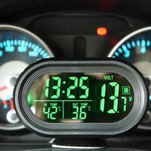 Автомобільний годинник VST-7009V підсвічування + 2 термометри + вольтметр, живлення від акумулятора авто 12В-24В
