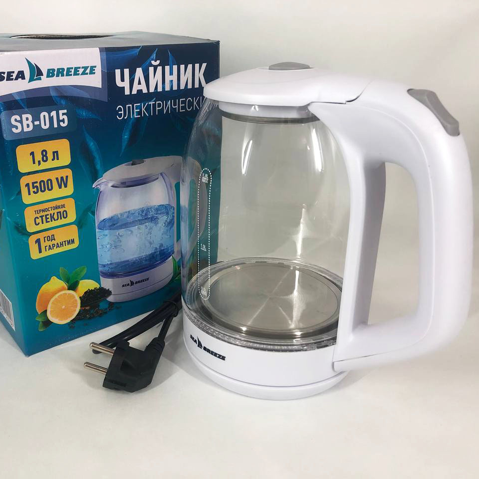 Електрочайник SeaBreeze SB-015 1.8 л, чайники з підсвічуванням, електронний чайник, тихий електричний чайник