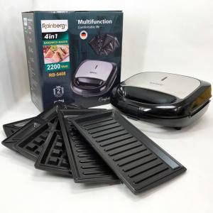 Мультимейкер Rainberg RB-5408 4 в 1 вафельниця, бутербродниця, ліщина, гриль 2200Вт електрогриль