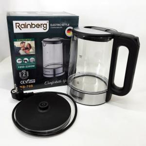 Дисковий електричний чайник Rainberg RB-709 2Л 2200Вт скляний із підсвічуванням, безшумний чайник Black