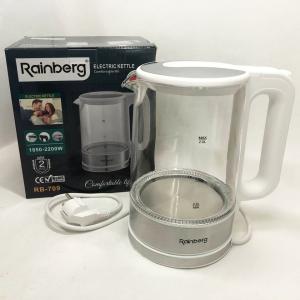 Дисковий електричний чайник Rainberg RB-709 2Л 2200Вт скляний з підсвічуванням, чайник електро White
