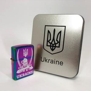 Дугова електроімпульсна запальничка USB Україна (металева коробка) HL-449. Колір: хамелеон