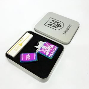 Дугова електроімпульсна запальничка USB Україна (металева коробка) HL-449. Колір: хамелеон