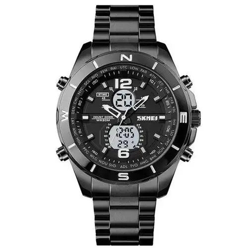 Годинник наручний чоловічий SKMEI 1670BKWT BLACK-WHITE, Армійський годинник протиударний