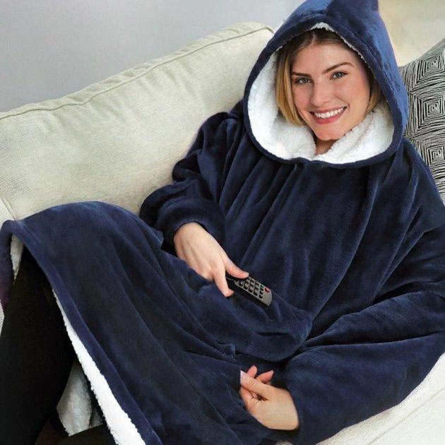 Толстовка плед з капюшоном і рукавами Huggle Hoodie оверсайз Blue