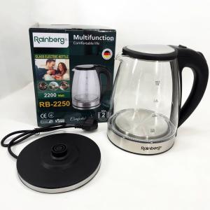 Електричний скляний чайник Rainberg RB-2250 з LED підсвічуванням 2200 Вт 1.8л, хороший електро чайник