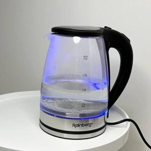 Електричний скляний чайник Rainberg RB-2250 з LED підсвічуванням 2200 Вт 1.8л, хороший електро чайник