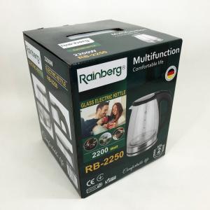 Електричний скляний чайник Rainberg RB-2250 з LED підсвічуванням 2200 Вт 1.8л, хороший електро чайник