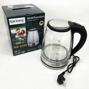 Електричний скляний чайник Rainberg RB-2250 з LED підсвічуванням 2200 Вт 1.8л, хороший електро чайник