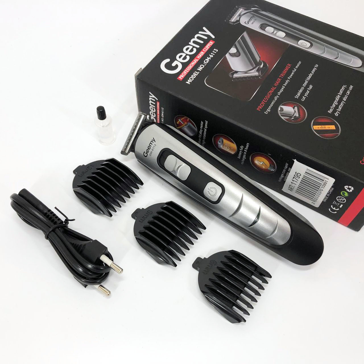 Машинка для стрижки волосся Gemei GM-6113 акумуляторна, Практична машинка для стрижки. Колір: чорний