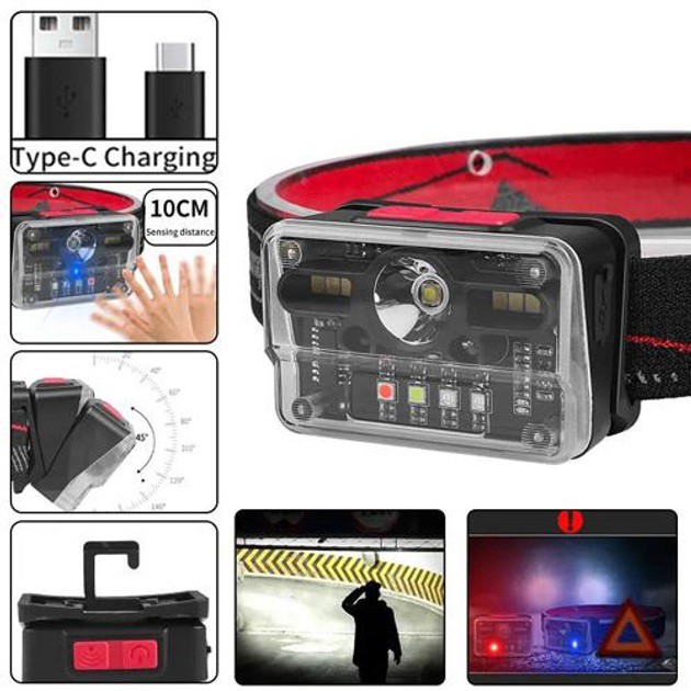 Ліхтар налобний M-006-XPG+8SMD+4SMD(white+red+green+blue+UV), Ліхтар акумуляторний для риболовлі