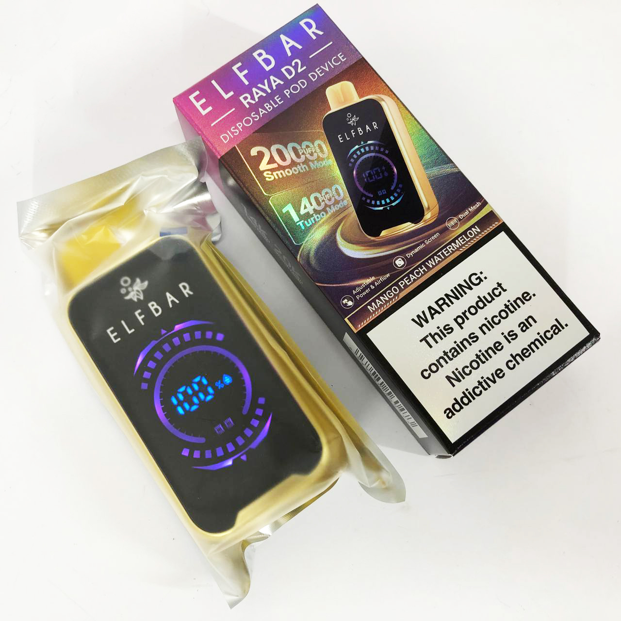 ELF BAR RAYA D2 20000. Манго Персик Кавун (Mango Peach Watermelon)