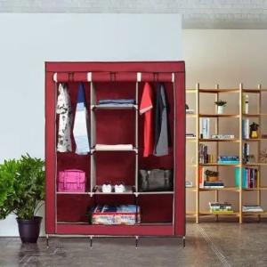 Шафа тканинна 3 секції складана з каркасом STORAGE WARDROBE 175 х 130 х 45 см Red