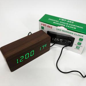 Електронний годинник VST-862-4, з датчиком температури, будильник, живлення від USB. Колір: коричневий-зелений