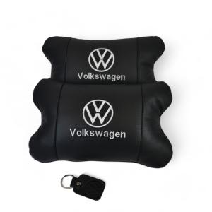 Набір подушок 2шт в авто Volkswagen з натуральної шкіри, на підголовник у машину, Автомобільна  подушка