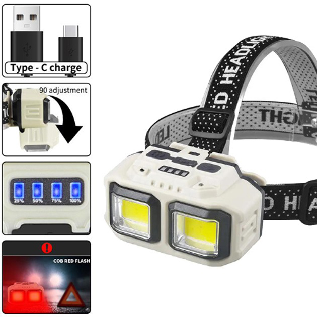 Ліхтар налобний акумуляторний Bailong HX-816 2COB(white+red) вологозахист, Ліхтар на голову для бігу